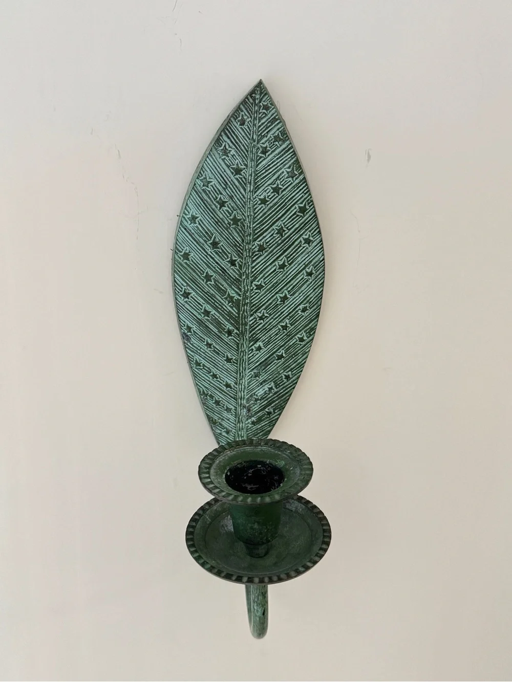 Vintage Brass Green Leaf Wall Sconce Candle Holder | Home Wall Decor